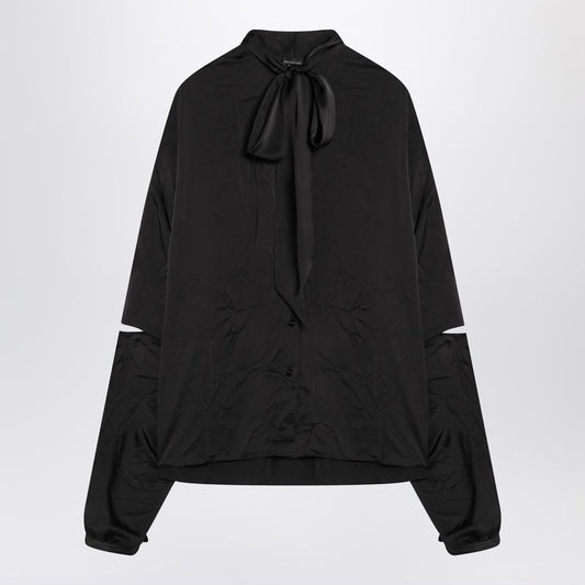 Black Satin Blouse With Bow