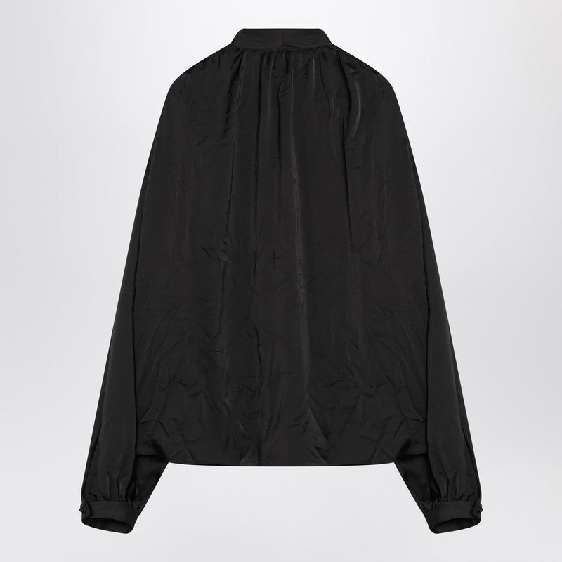 Black Satin Blouse With Bow