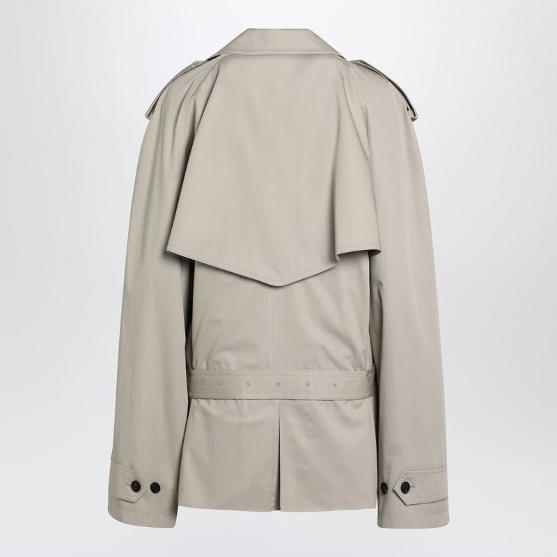 Beige Cropped Trench Coat In Cotton Twill