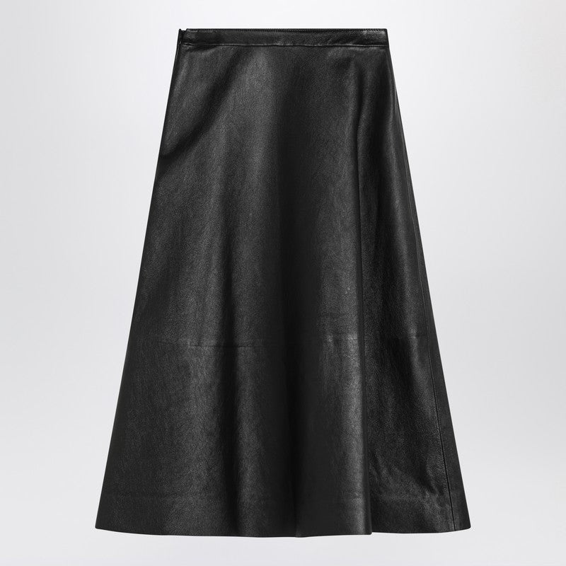 Black Leather Flared Skirt