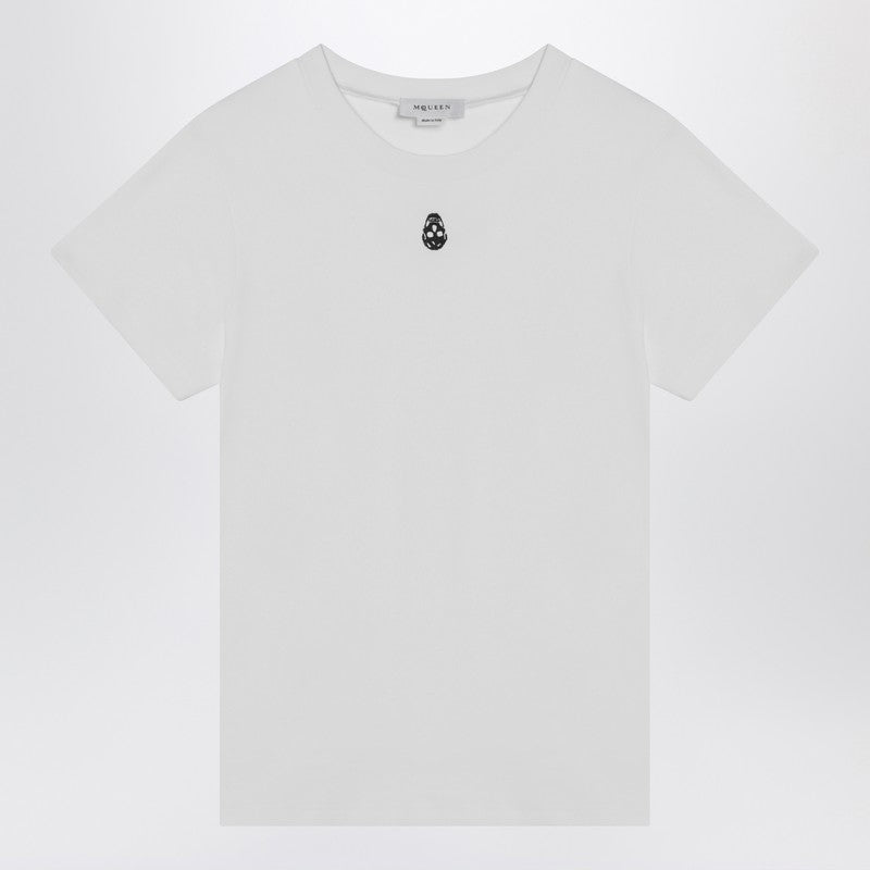 White T-shirt With Skull Embroidery