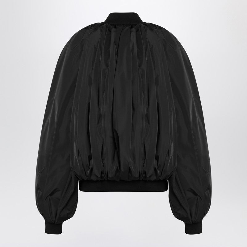 Draped Black Bomber Jacket In Technical Micro-faille