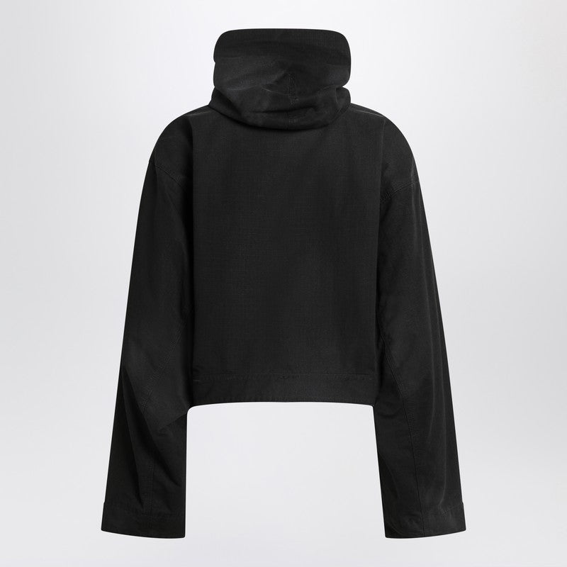 Cropped jacket with hood in black