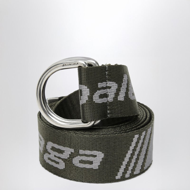 Khaki green D-Ring belt with Loop Sports icon motif
