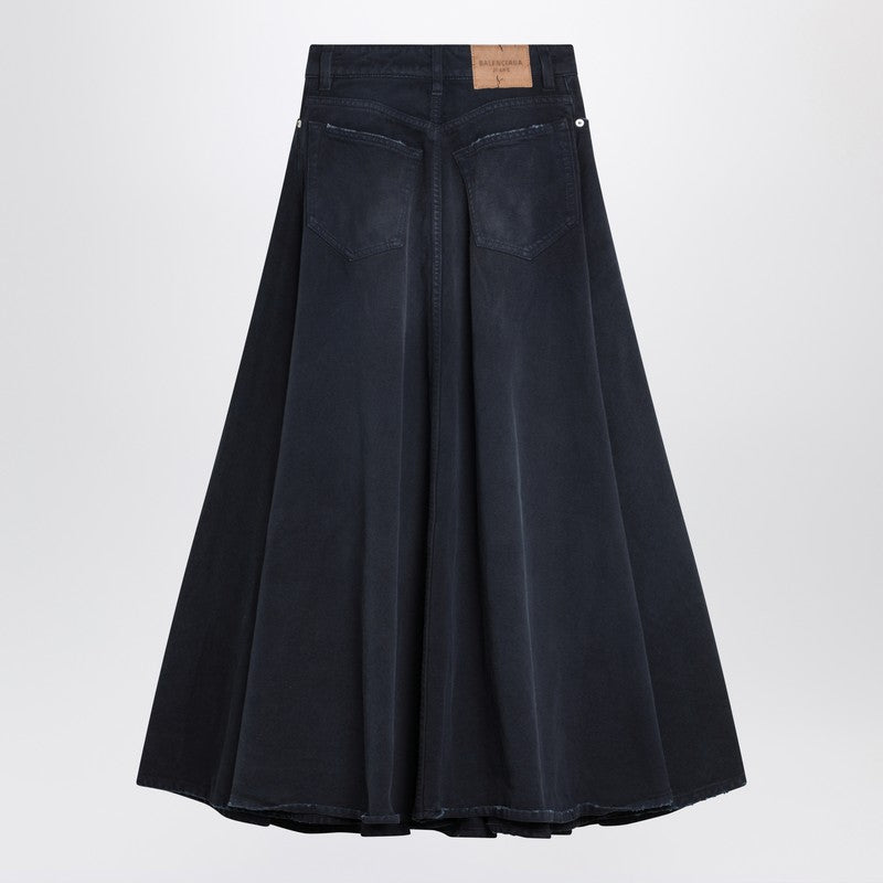 Navy blue maxi godet denim skirt