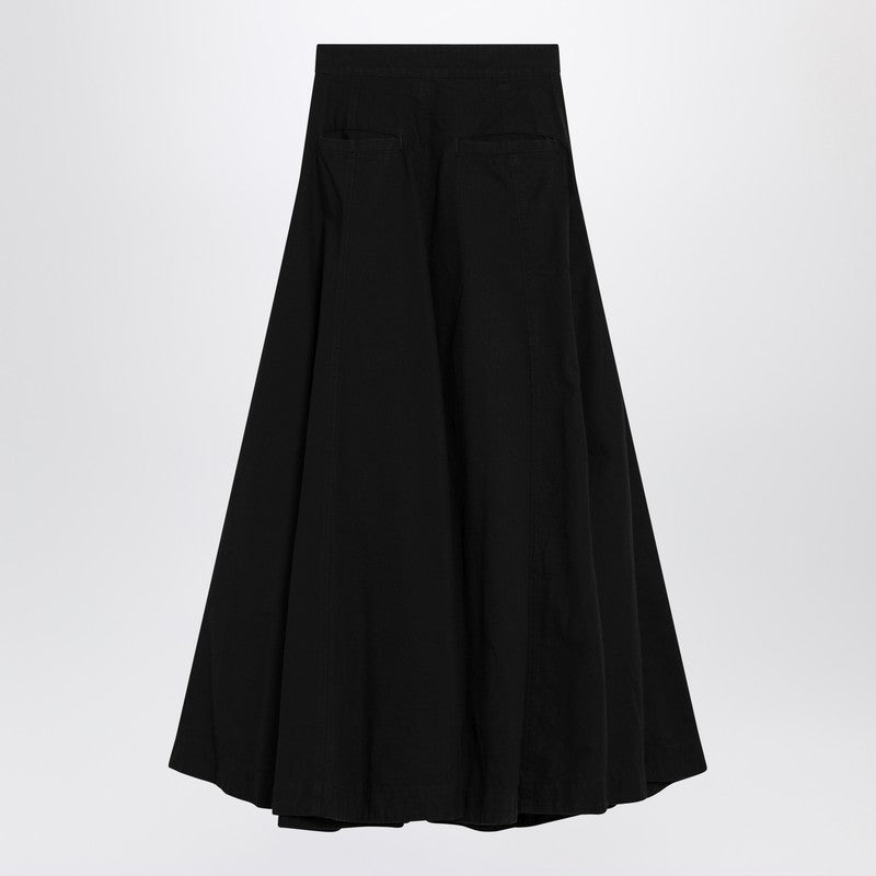 Black cotton ripstop Godet maxi skirt