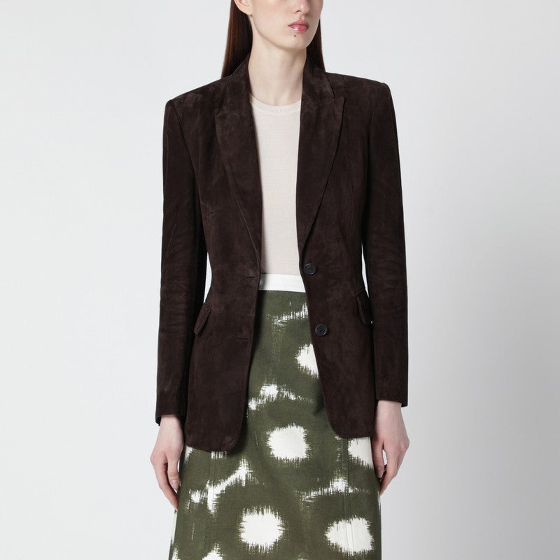 Brown single-breasted suede jacket