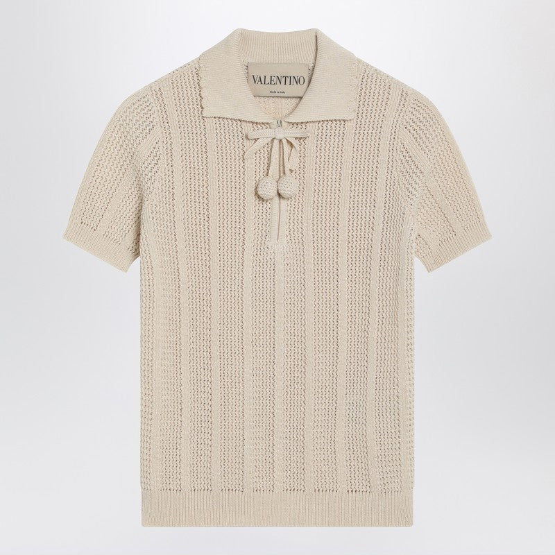 Ivory cotton knit polo shirt