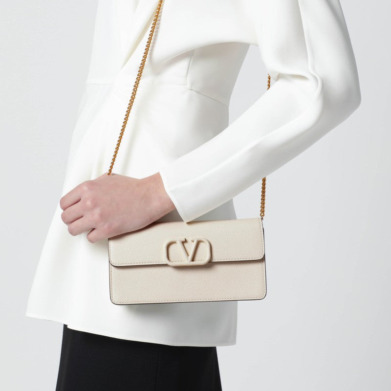 Vlogo light ivory leather chain wallet
