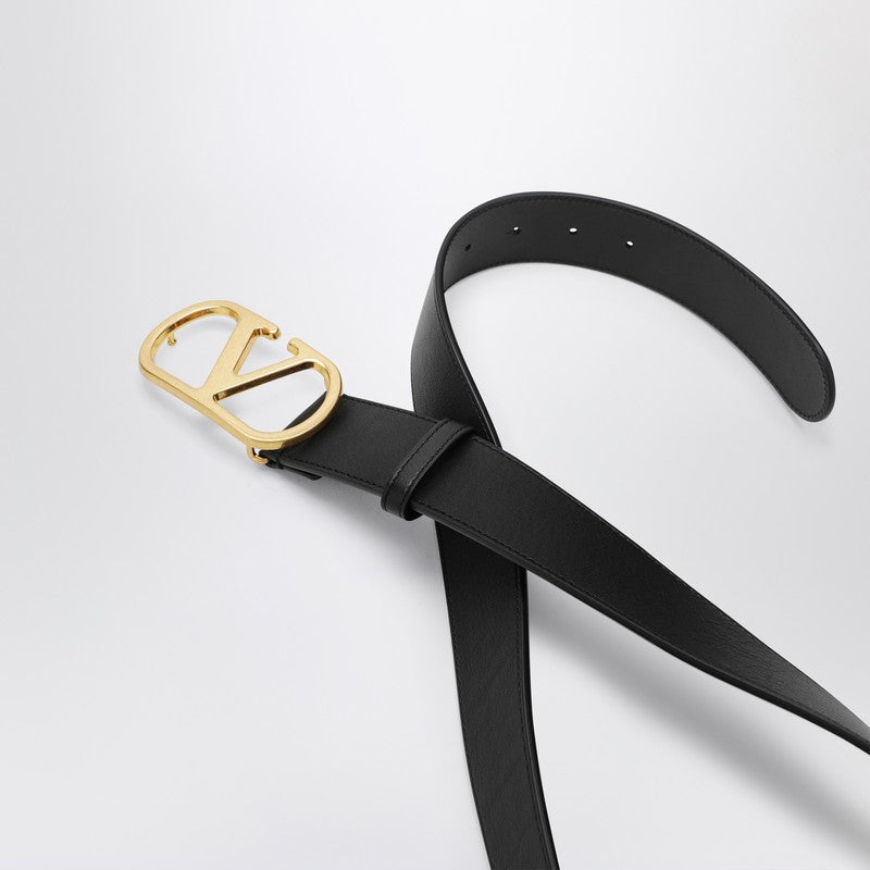 VLogo black/gold leather belt