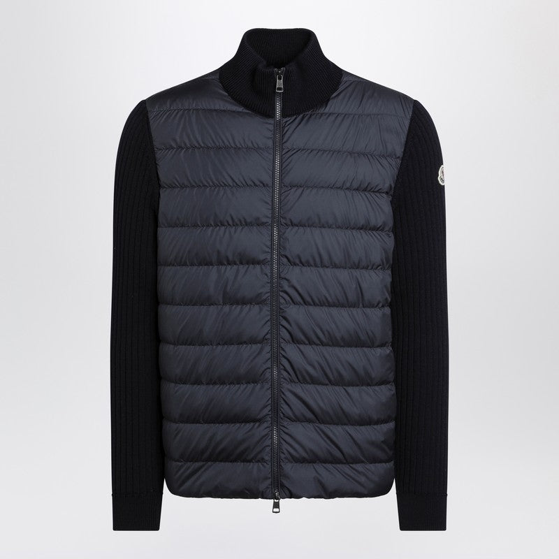 Navy blue quilted cotton zip-up cardigan