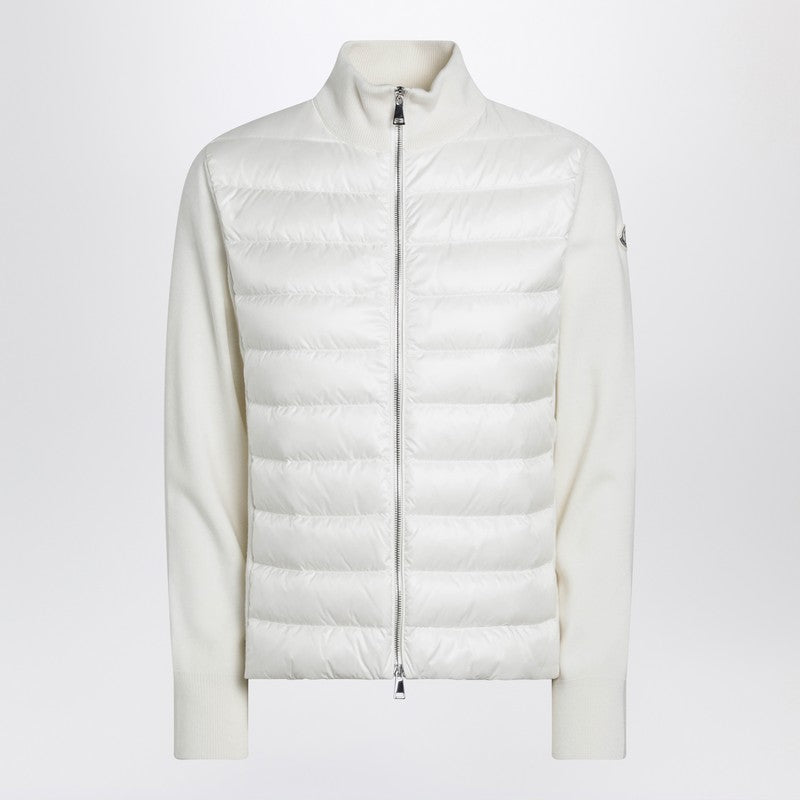 White padded wool zip cardigan