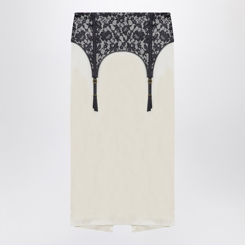 Ivory Midi Skirt With Illusion Lace Print