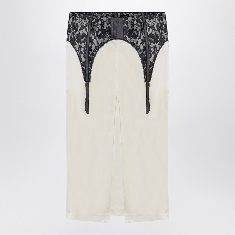 Ivory Midi Skirt With Illusion Lace Print