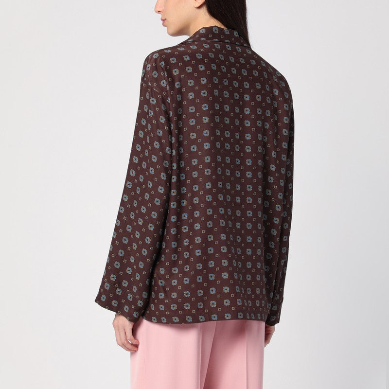 Brown Silk Patterned Shirt