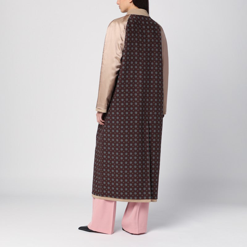 Beige Reversible Trench Coat In Gabardine And Satin