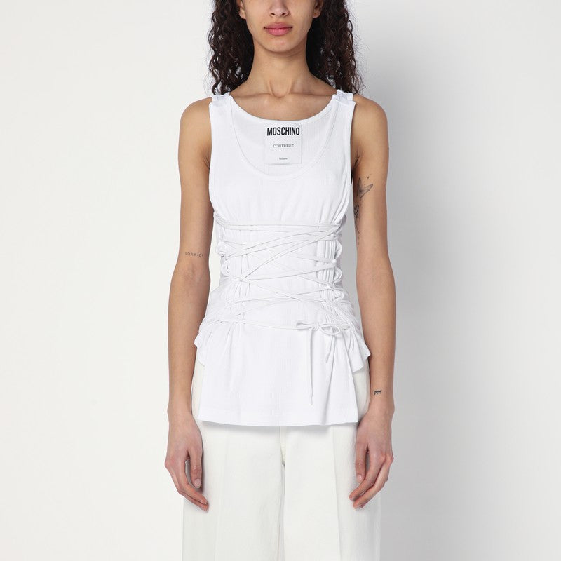 White Tank Top In Cotton With Laces