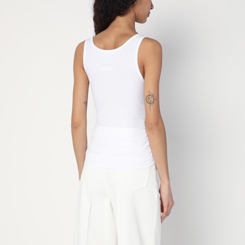 White Tank Top In Cotton With Laces