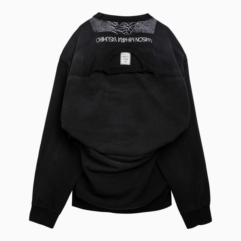 Black Cotton Sweatshirt With Double Neckline