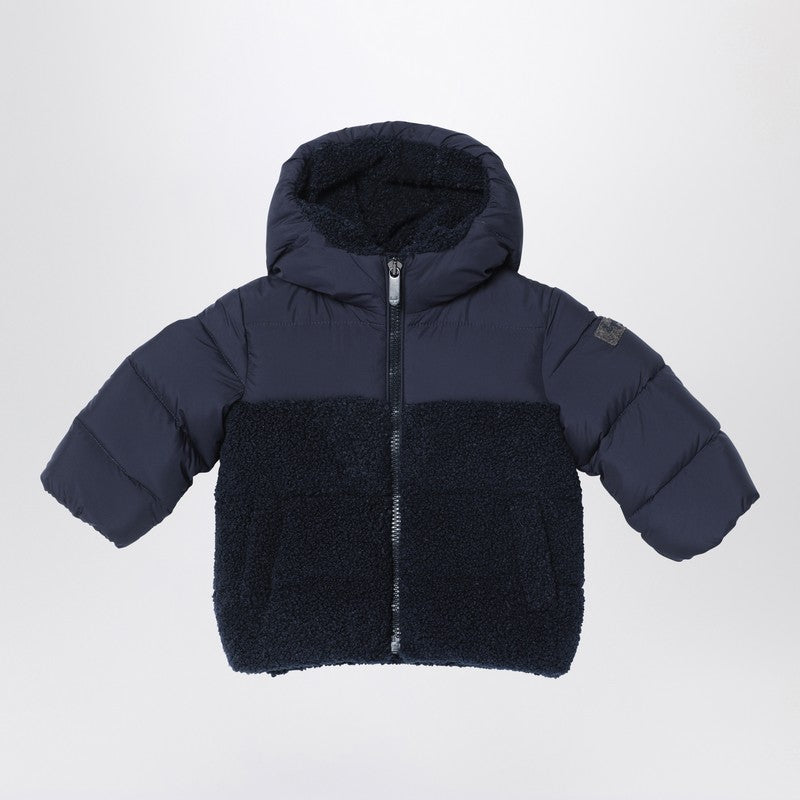 Navy Blue Nylon And Curly Down Jacket