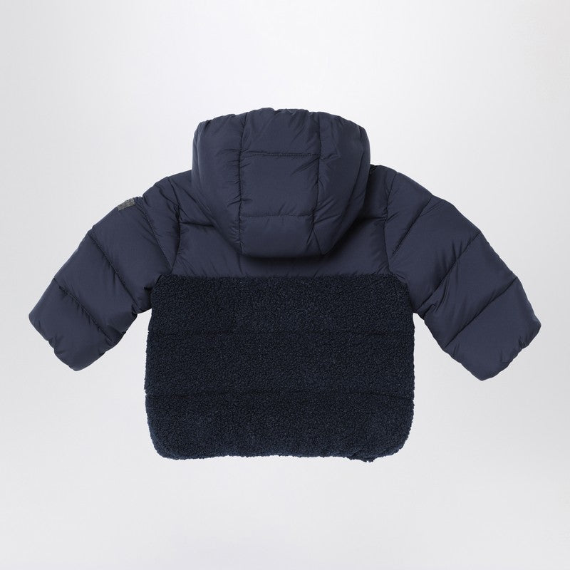 Navy Blue Nylon And Curly Down Jacket