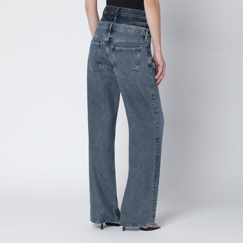 Elson jeans with double waistband in dark/light indigo