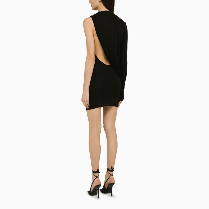 Black viscose one-shoulder dress with drape