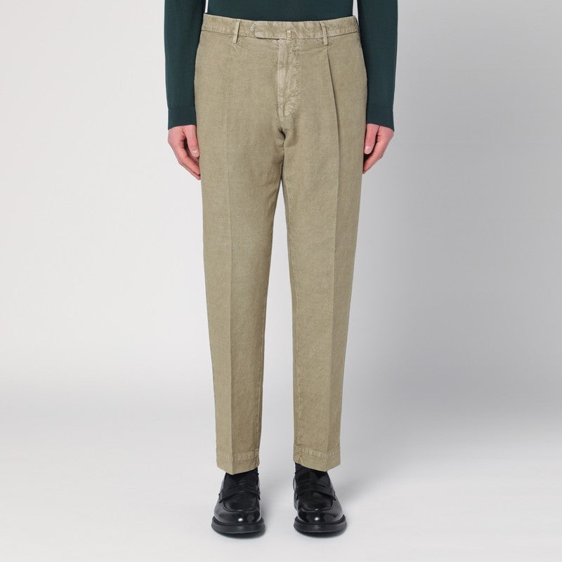 Sage Green Trousers In Cotton And Linen