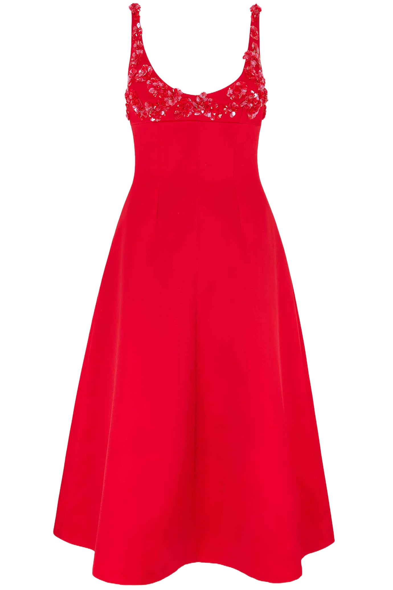 ABELLA EMBELLISHED DRESS IN BRIGHT RED DOPPIO SATIN