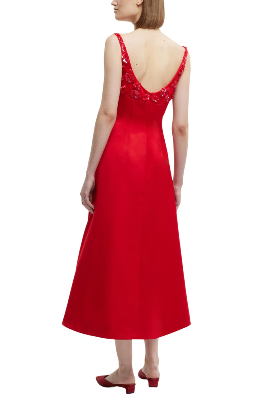 ABELLA EMBELLISHED DRESS IN BRIGHT RED DOPPIO SATIN