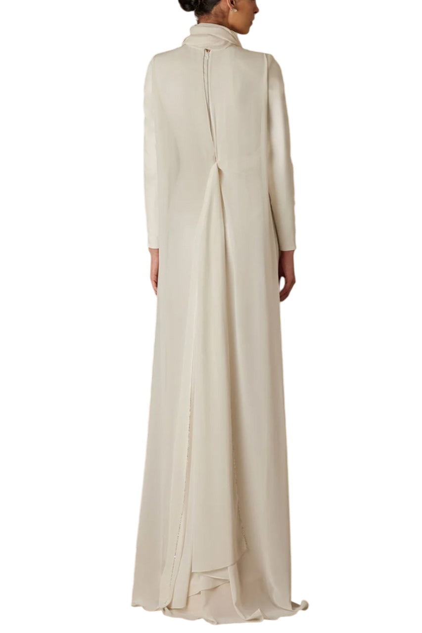 AIDA CREPE DRESS WITH HANDMADE CRYSTAL STONE EDGE EMBROIDERY CAPE