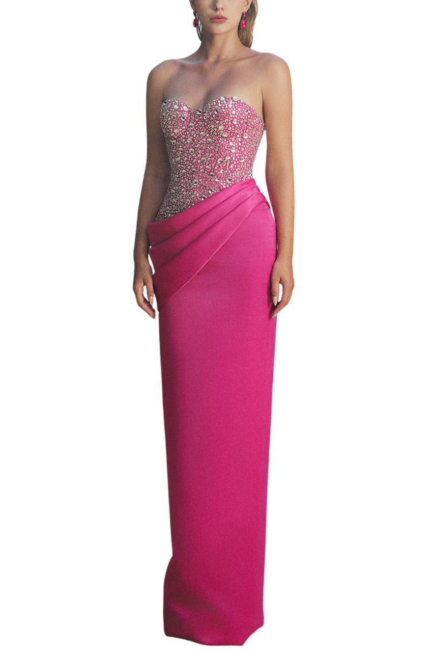 AILANI STRAPLESS CHEST CUP TAFFETA FLOOR LENGTH DRESS