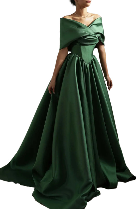 ALAYA FOREST GREEN MIKADO DRESS