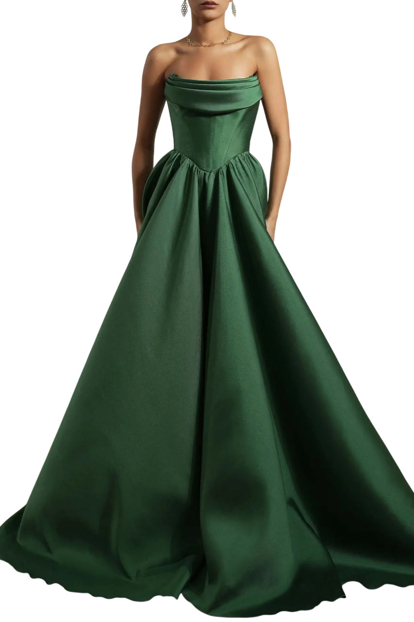 ALAYA FOREST GREEN MIKADO DRESS