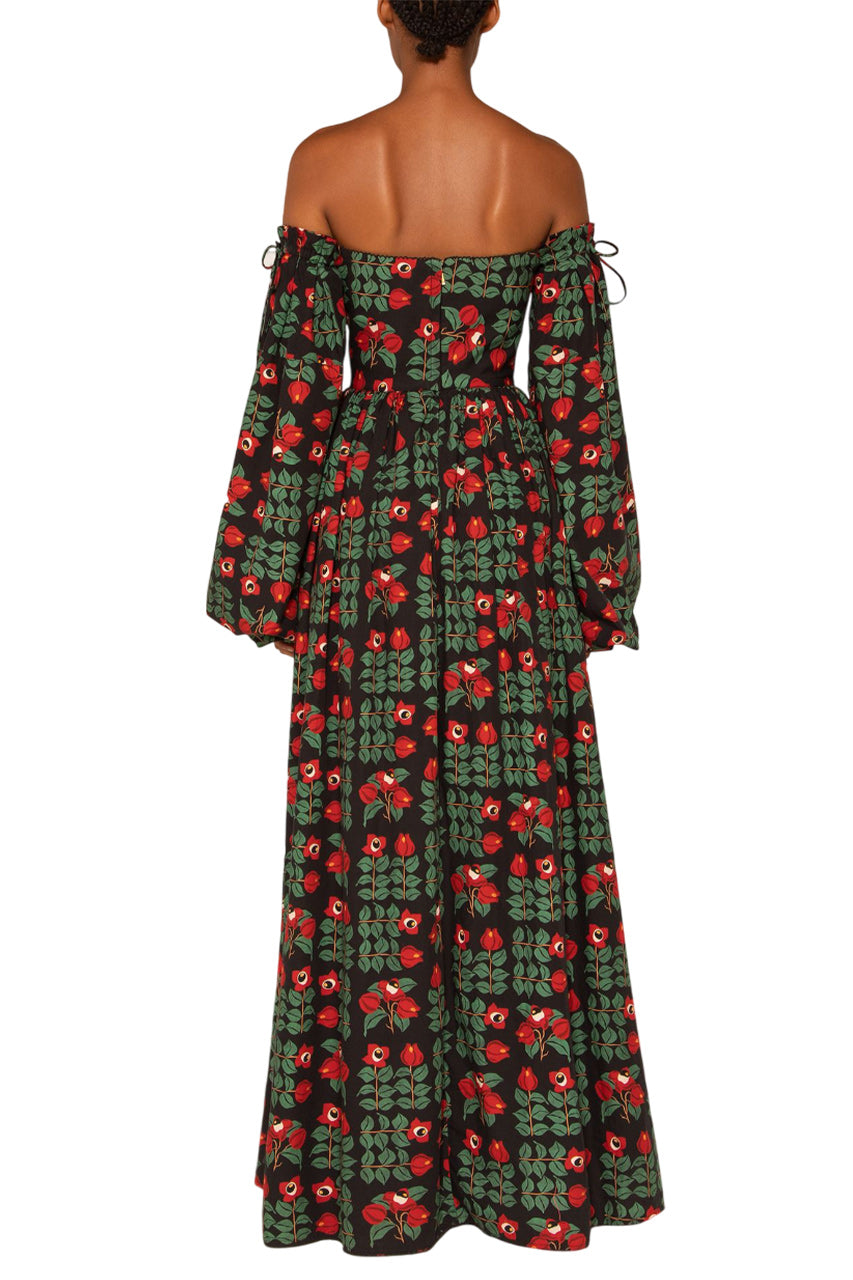 ALHELI PRINTED COTTON OFF-THE-SHOULDER MAXI DRESS