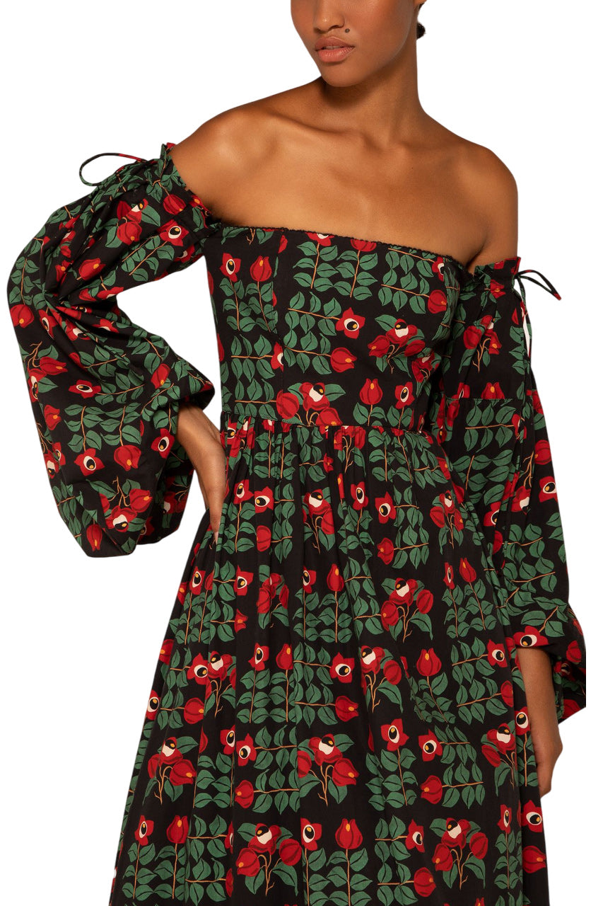 ALHELI PRINTED COTTON OFF-THE-SHOULDER MAXI DRESS