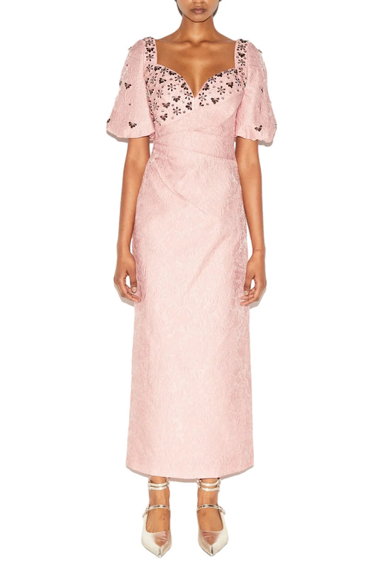 ARETHA PINK EMBELLISHED JACQUARD DRESS