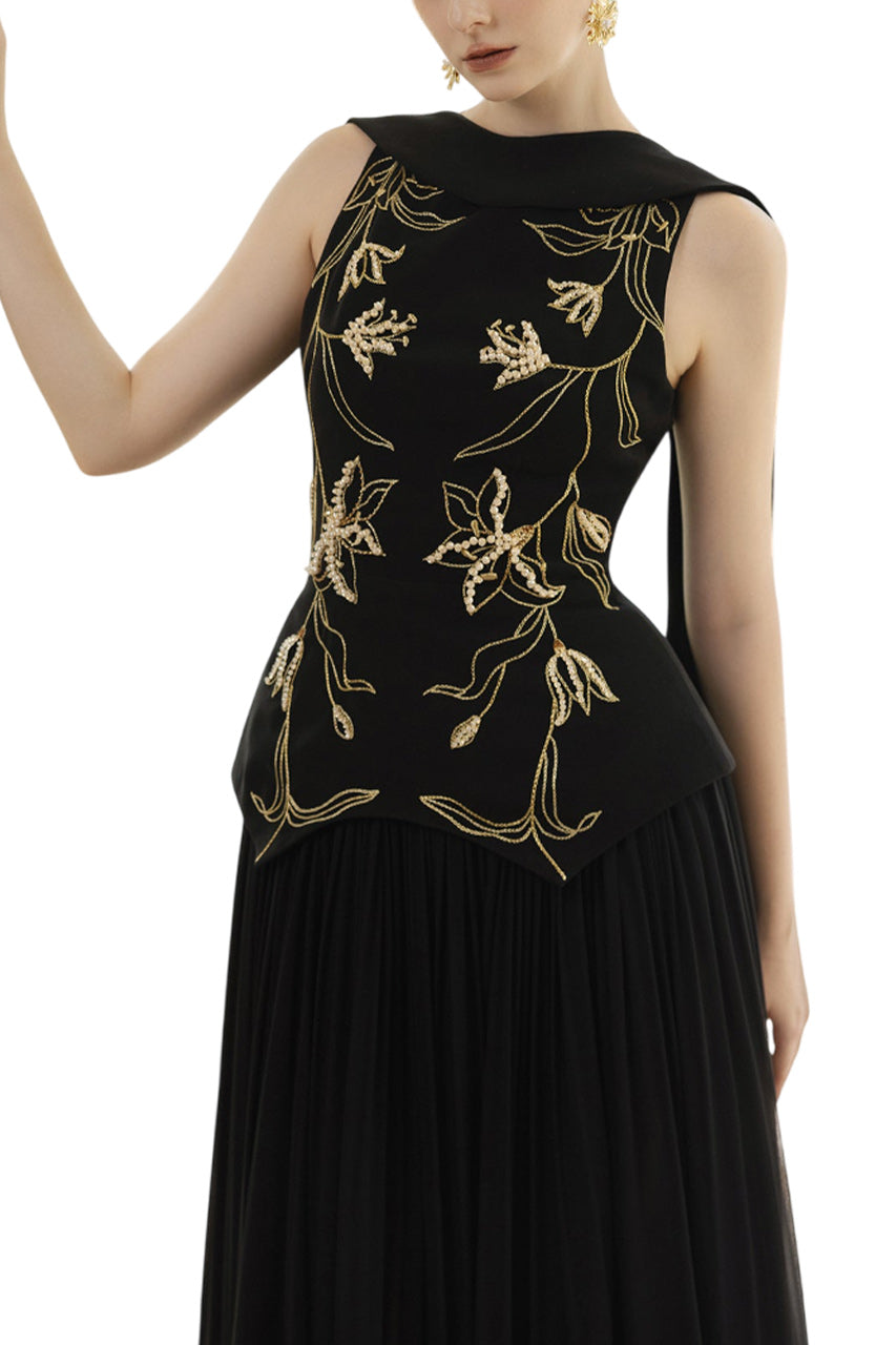 ARIANE CREPE AND CHIFFON DRESS