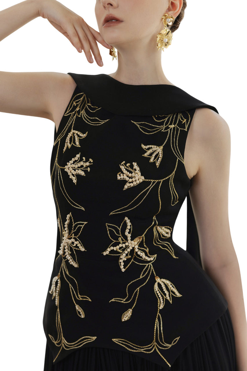 ARIANE CREPE AND CHIFFON DRESS