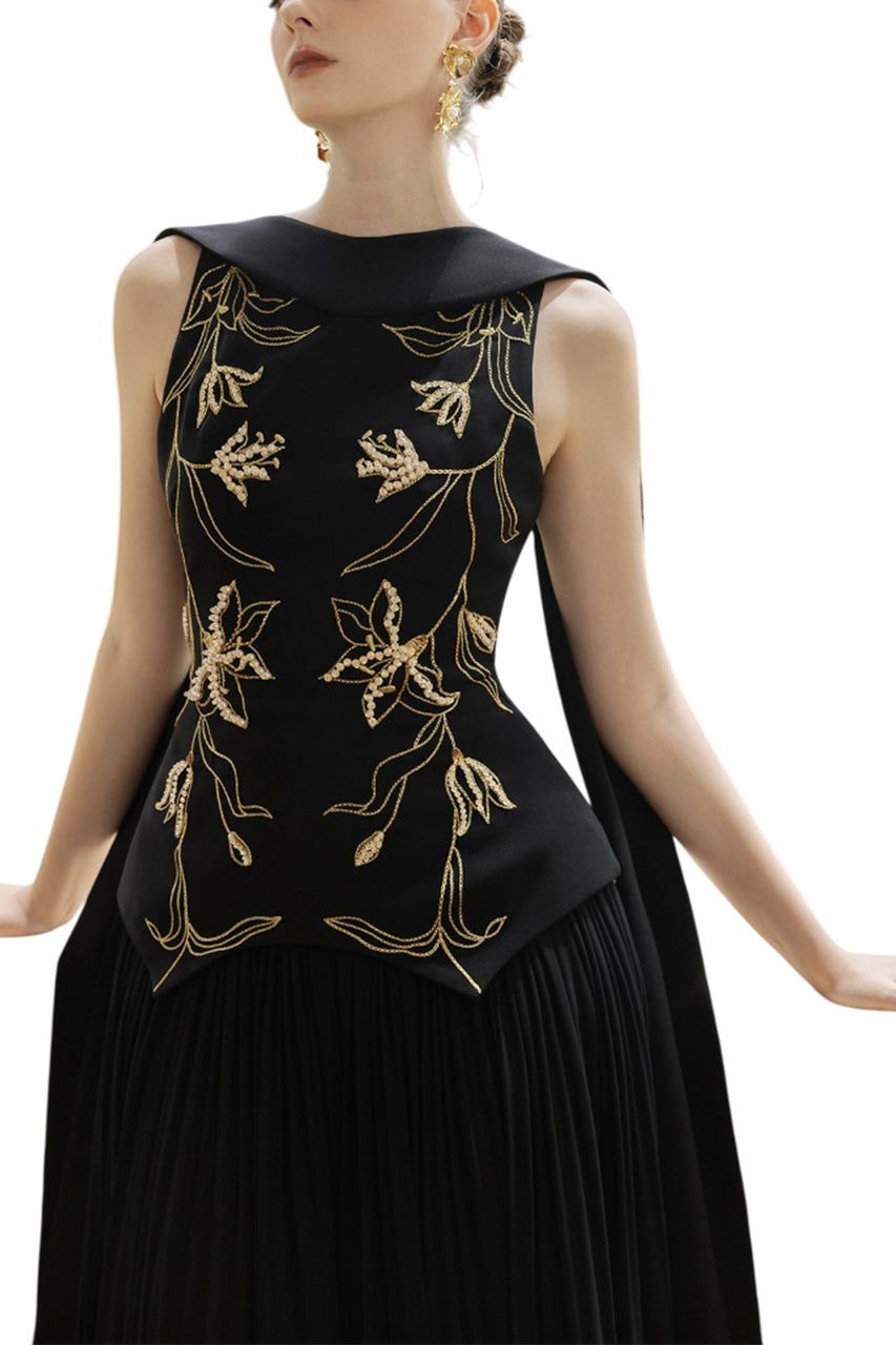 ARIANE CREPE AND CHIFFON DRESS
