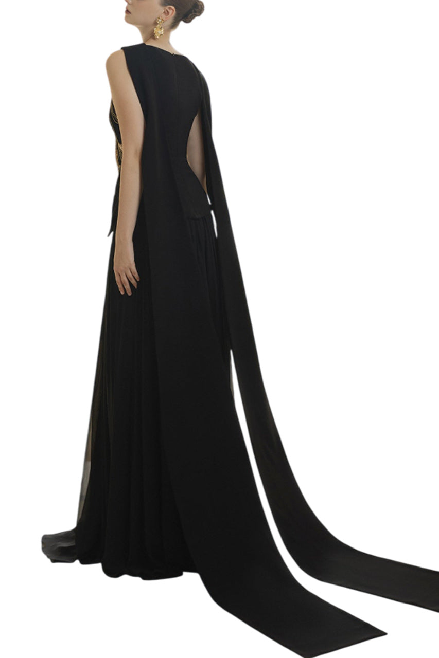 ARIANE CREPE AND CHIFFON DRESS