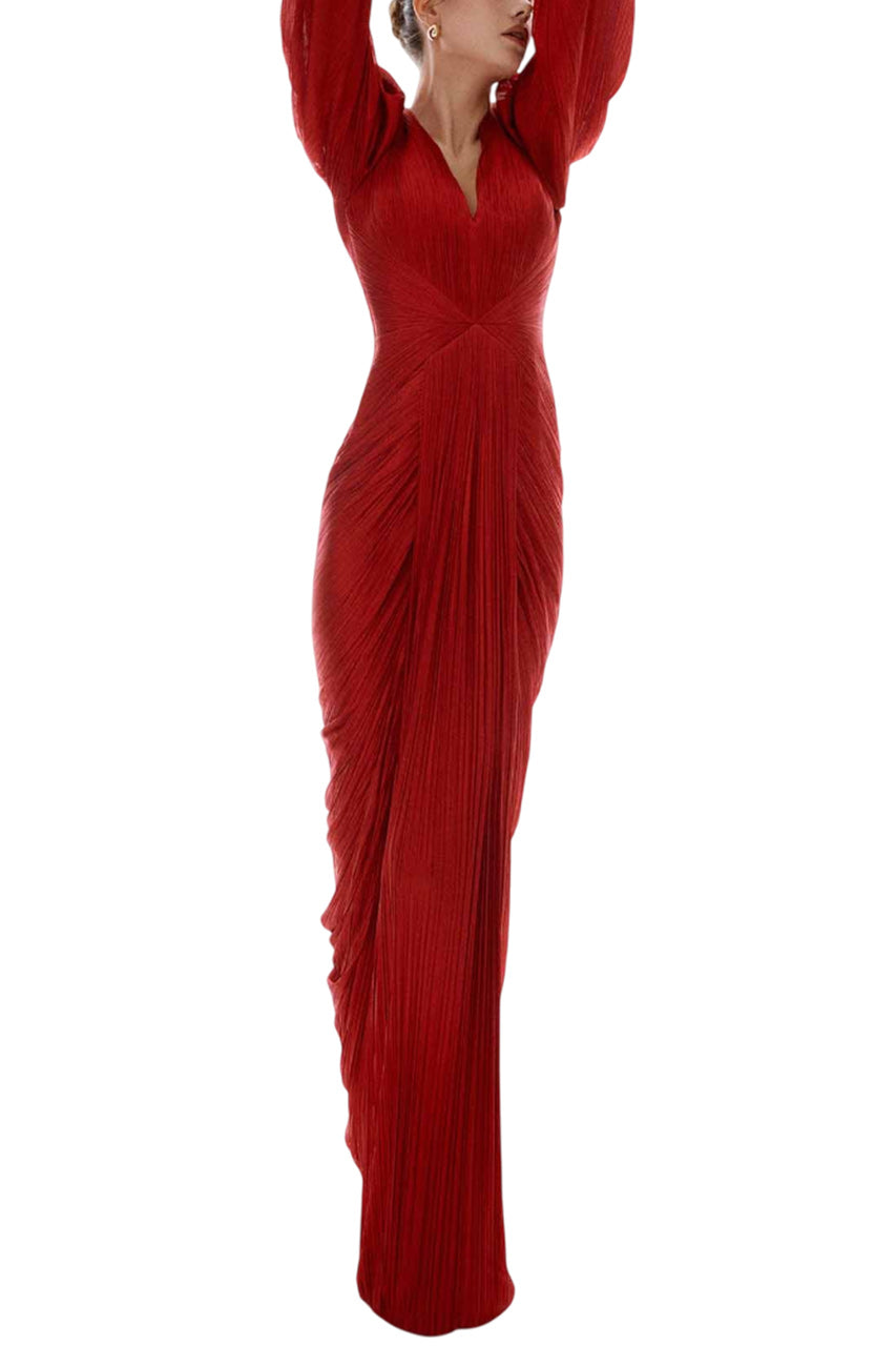 ASTER V-NECK LONG SLEEVE FITTED GOWN