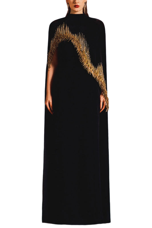 ASYMMETRIC LONG BACK FLAP CAPE GOWN