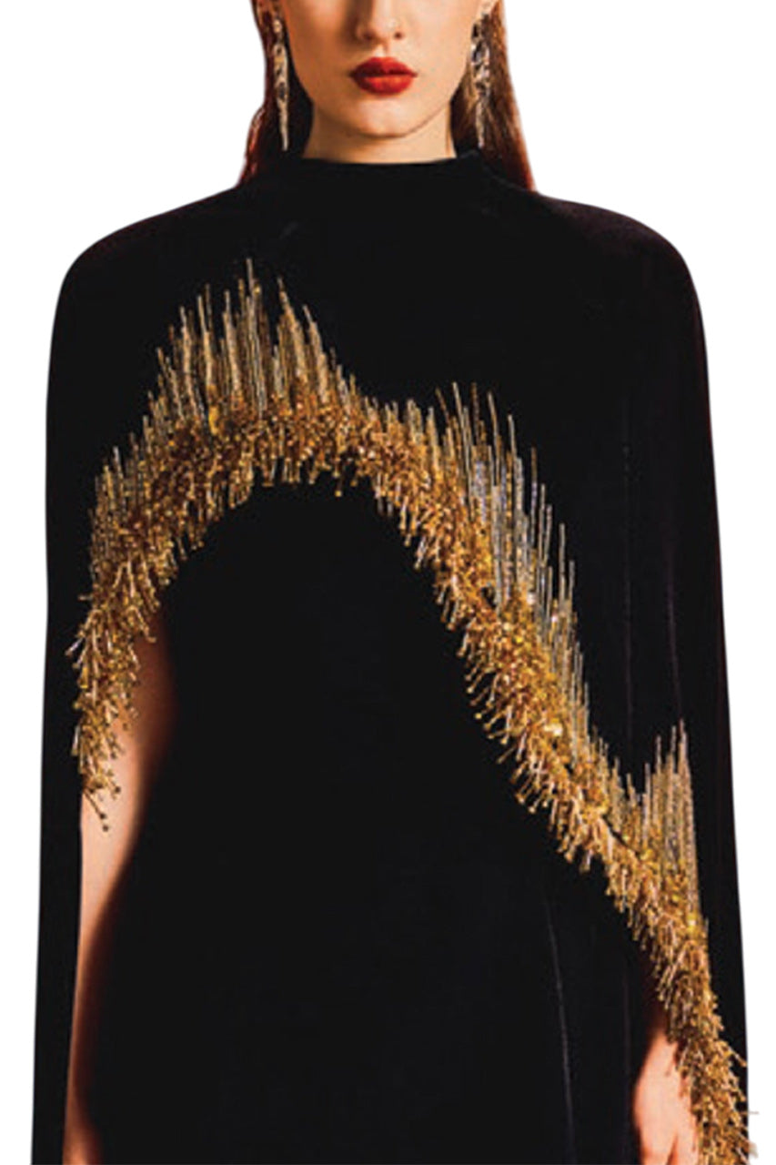 ASYMMETRIC LONG BACK FLAP CAPE GOWN