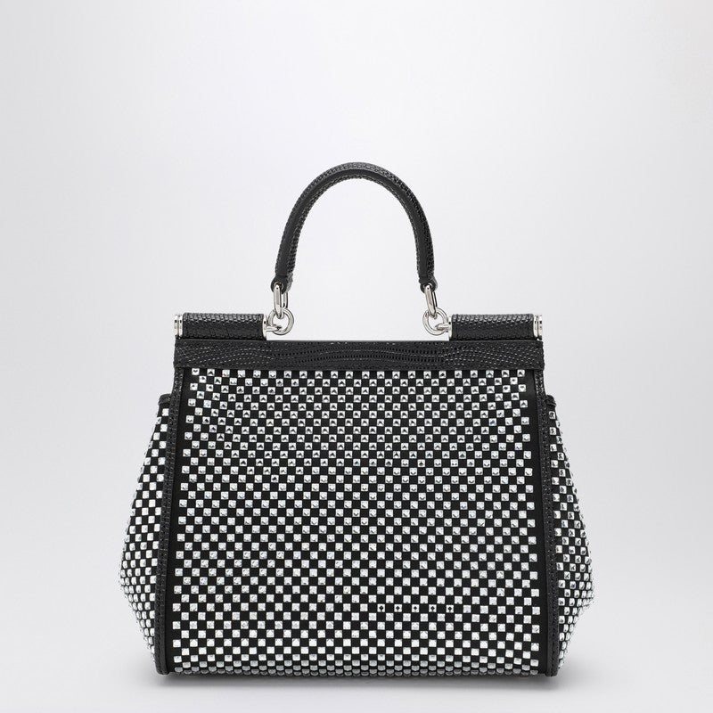 Black Sicily Medium Handbag With Crystals