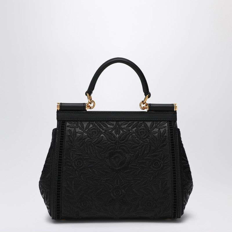 Black Embroidered Handbag Sicily Medium