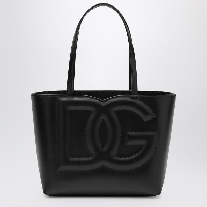 DG Logo Black Leather Small Tote Bag