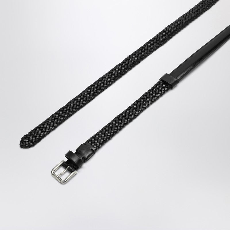 Black Woven Leather Belt