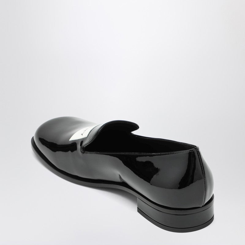 Black patent leather tuxedo loafers