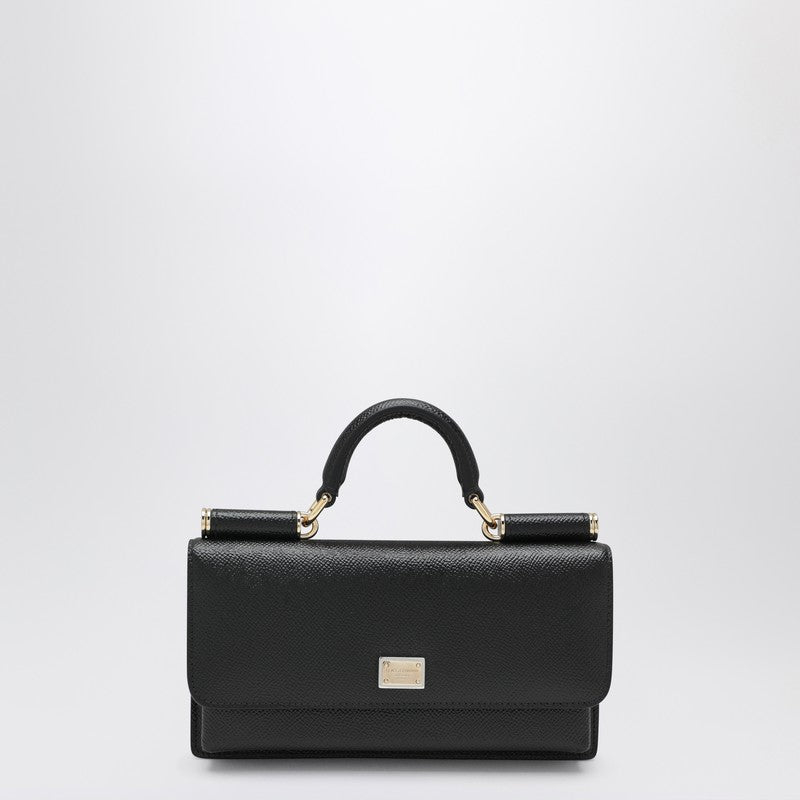 Mini Dauphine black leather bag with logo tag